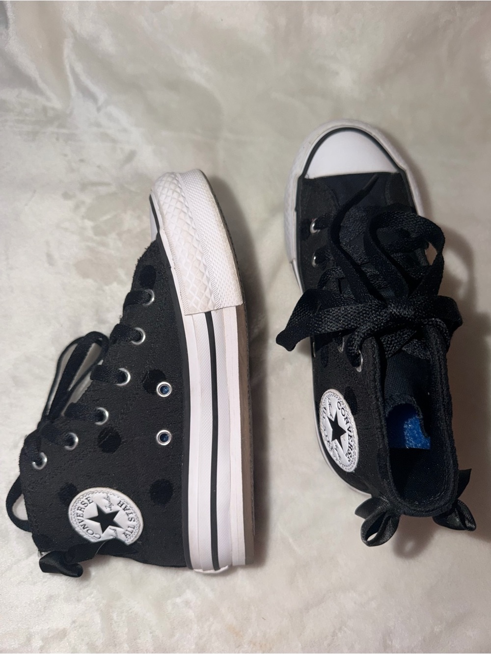 Converse Chuck Taylor All Star Black Polka Dot High Tops Bow Youth Size 1 - Picture 6 of 13